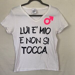 Italian White V-Neck Graphic Tee